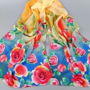 ⚘Chiffon Scarf Pastel Yellow w/ Roses ⚘